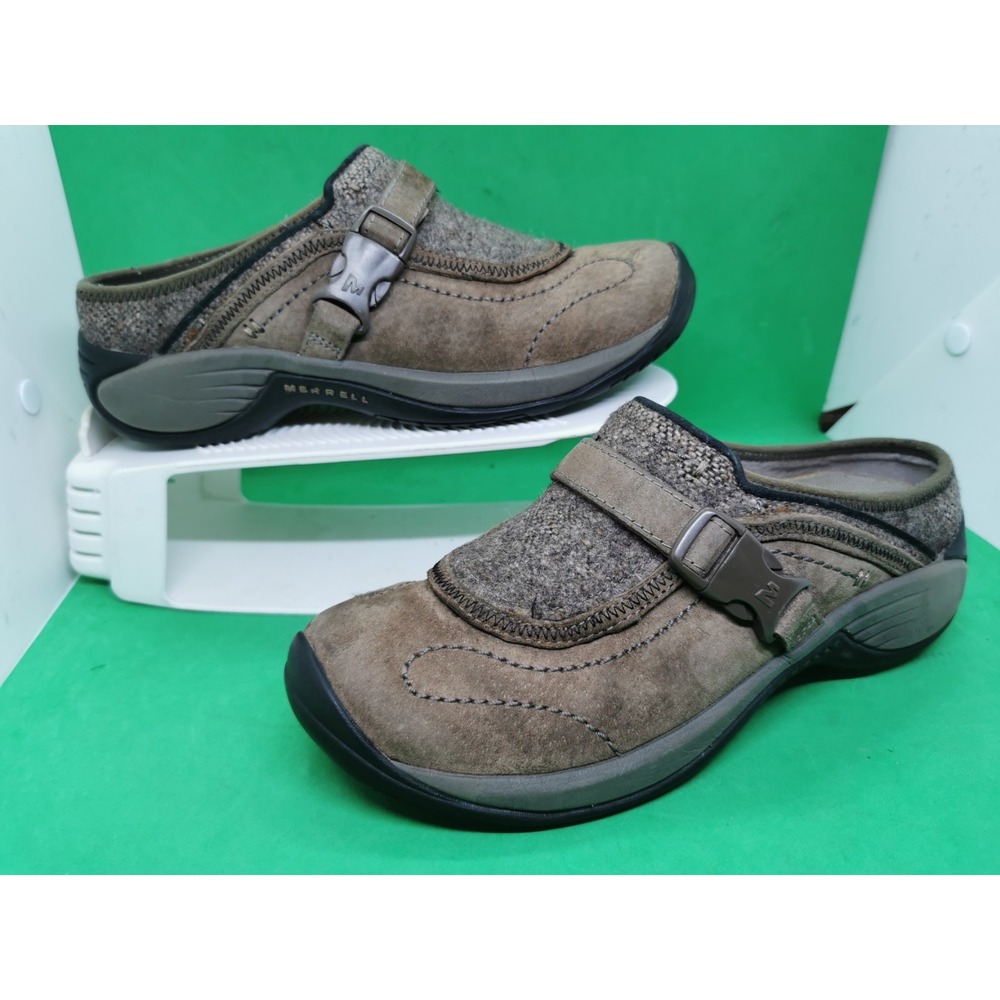 Merrell Shoes Womens 7 Encore Sidestep Mules Brown Leather Round Toe J66626